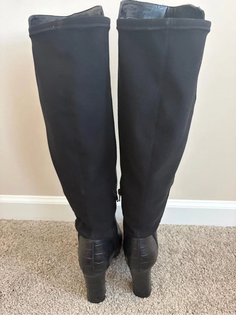 Tall Women's Black Croc-Embossed Knee-High Boots